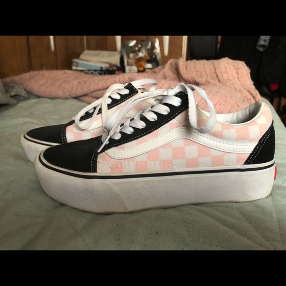 pink checkered vans platform